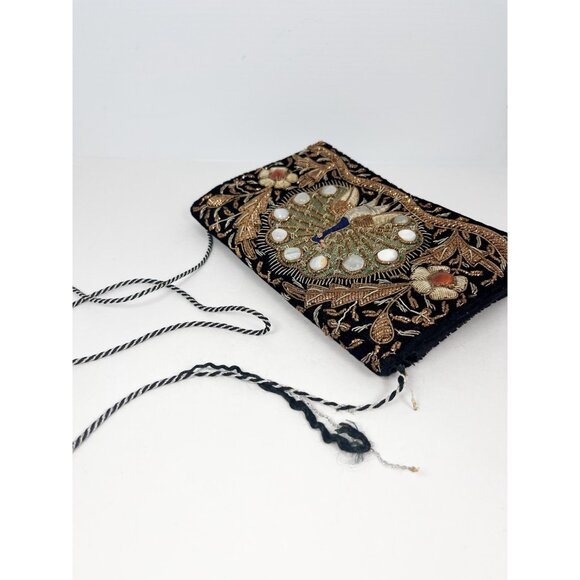 Vintage Zardozi embroidered peacock clutch with gemstone crystals - Picture 6 of 9